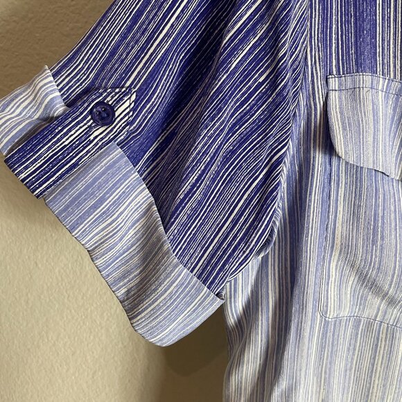 NEW Equipment Womens Medium Biro Blue Multi Short Sleeve 100% Silk Shirt Blouse - Picture 9 of 10